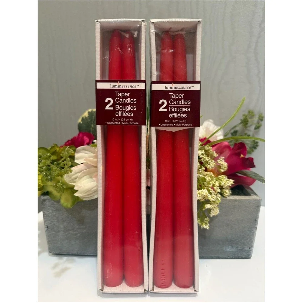 NEW Luminessence Taper Candles 10” Unscented Red 1708 Two Boxes of Two Candles